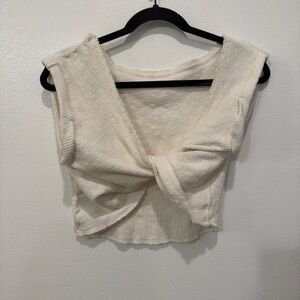 We The Free Cream Knotted Crop Top